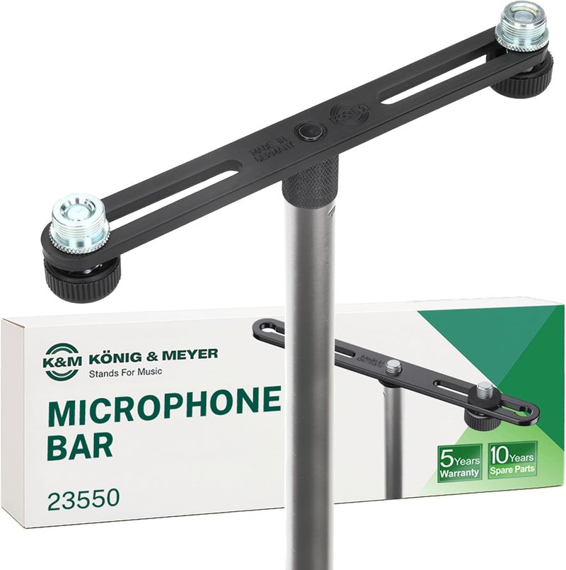 K.M König & Meyer 23550.500.55 Microphone Bar | Adjustable Positioning for Two Mics or Booms | 5/8“ Thread Stand Connector | Professional Choice Made in Germany Black - Image 1